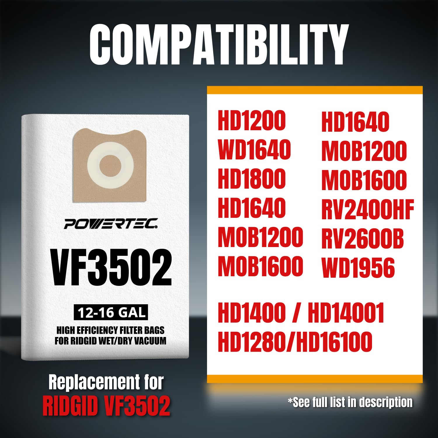 Ridgid HD1200 compatible bags for reliable performance.