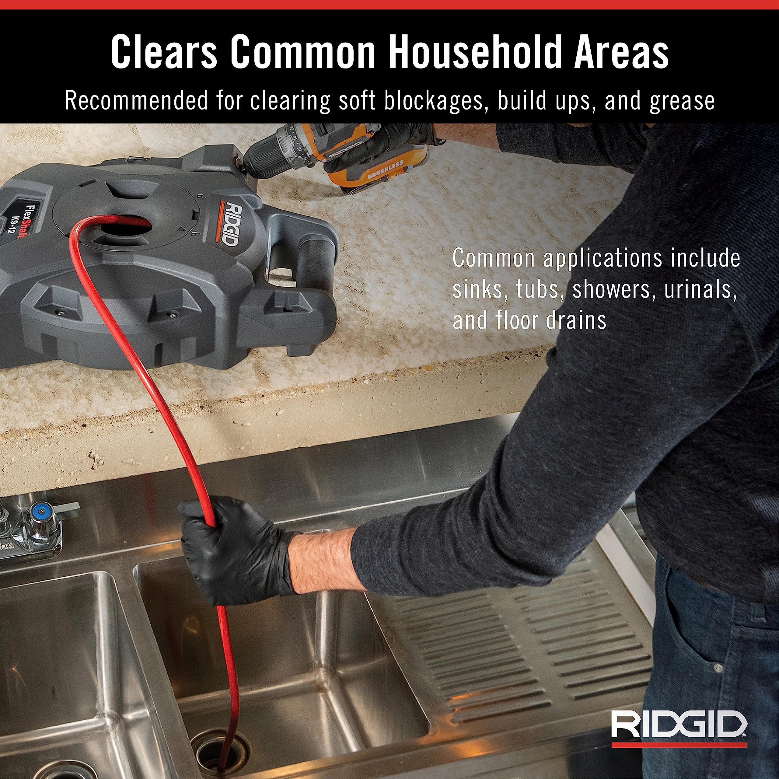 RIDGID K9-12 FlexShaft vertical storage enables space-saving organization.