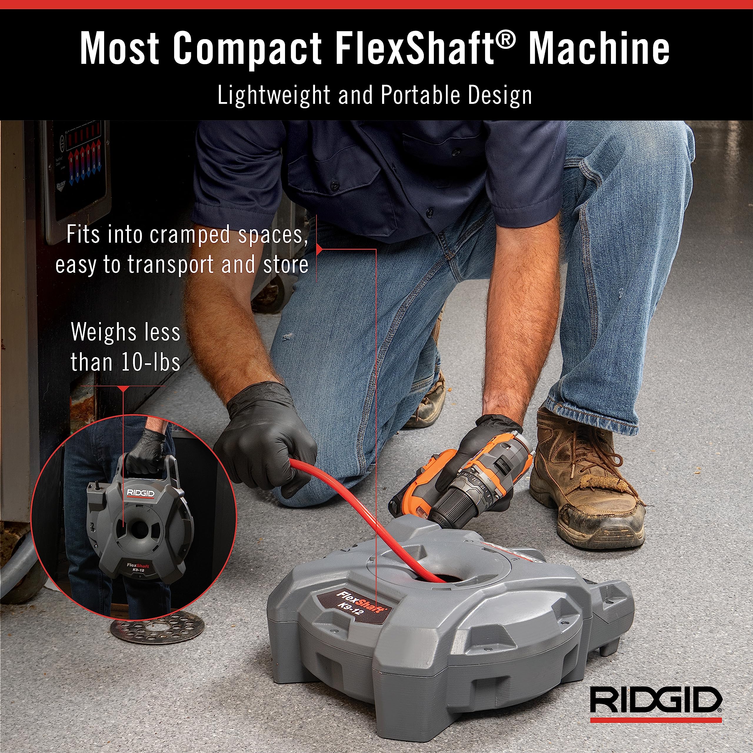 RIDGID K9-12 FlexShaft wall-to-wall cleaning in action demonstrates chain knocker expansion.