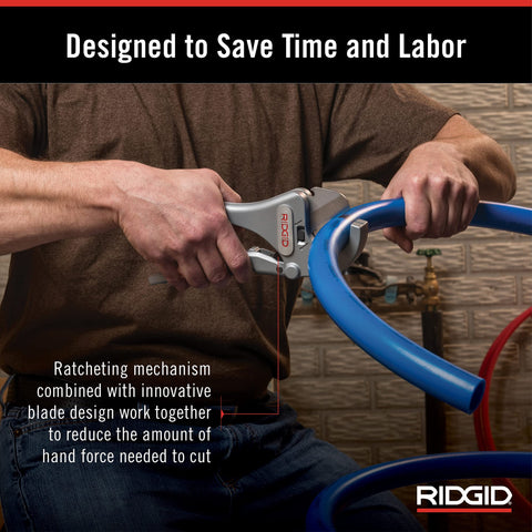 RIDGID RC-1625 1/8 to 1-5/8 in OD capacity handles common plastic tubing.