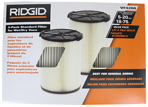 Ridgid VF4200 pleated filter captures everyday dirt and sawdust in workshops.