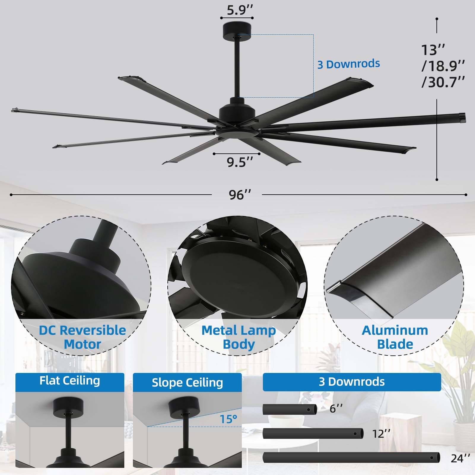 RIENAZA large area fan ideal for porch and garage spaces