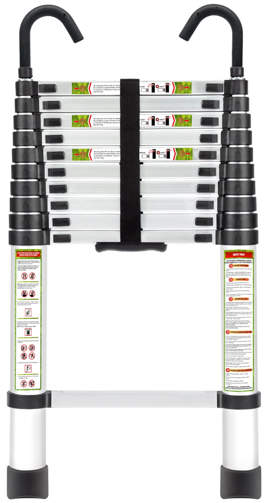 RIKADE extendable ladder top hooks secure the frame for safer indoor use.