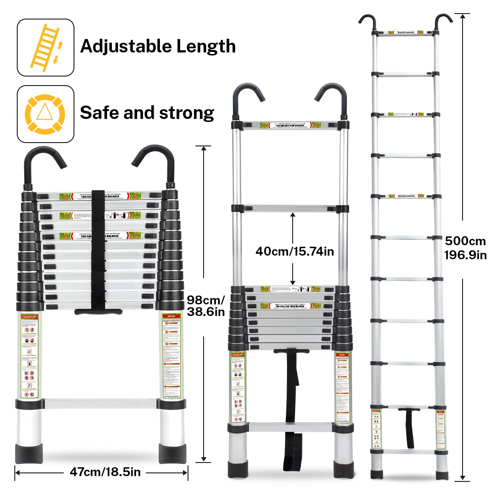 RIKADE telescopic ladder fully retracted for compact storage in tight spaces.