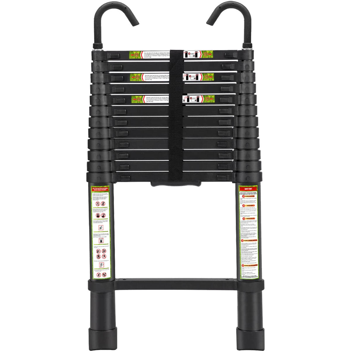 RIKADE telescopic ladder with dual hooks extends safely for indoor use