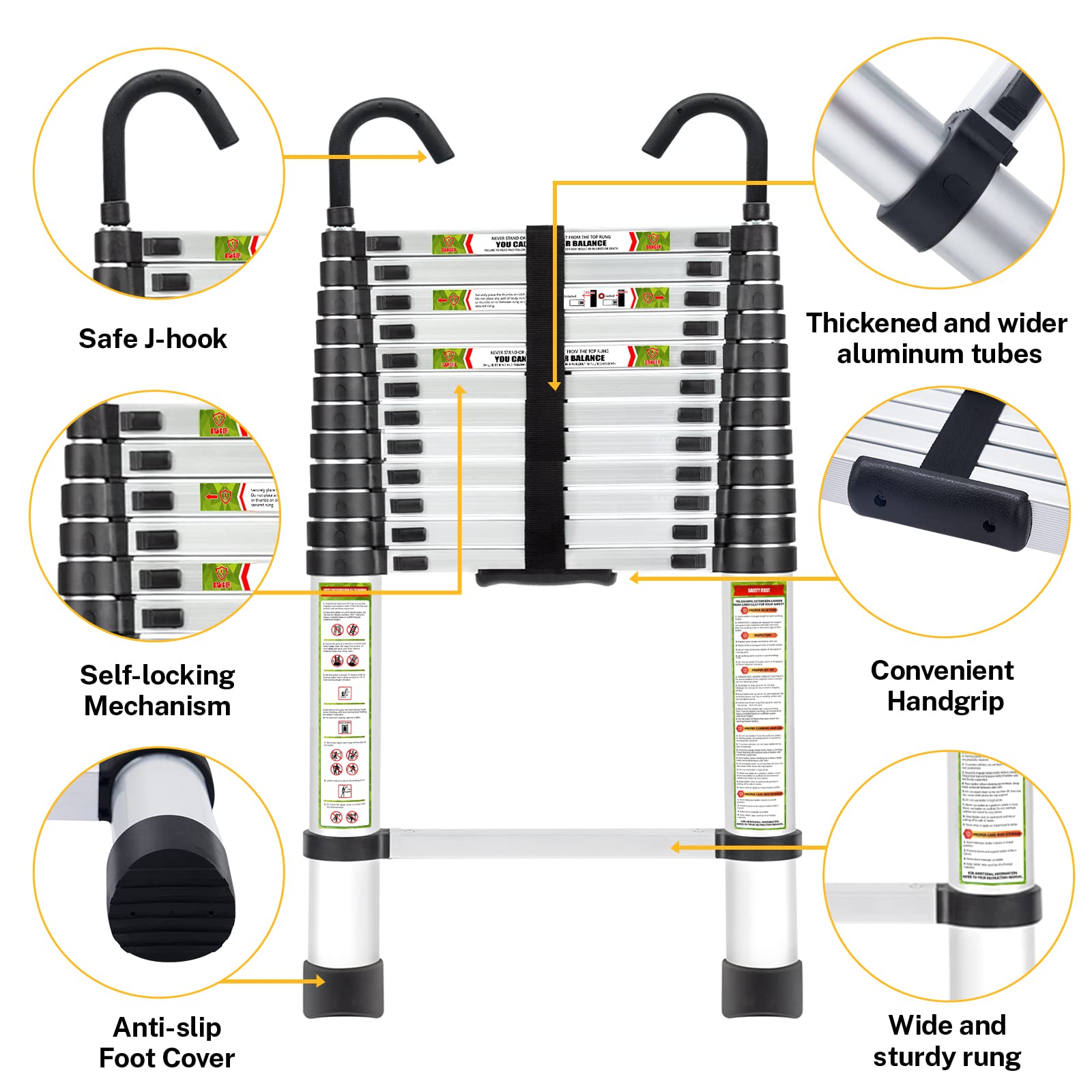RIKADE telescopic ladder with stable hook provides stable setup.
