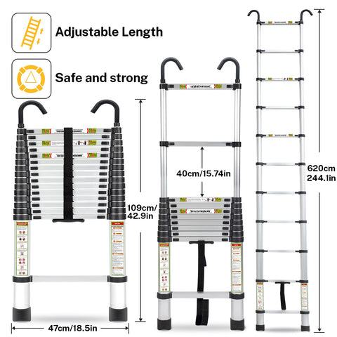 RIKADE telescopic ladder top hooks secure indoor and outdoor placement