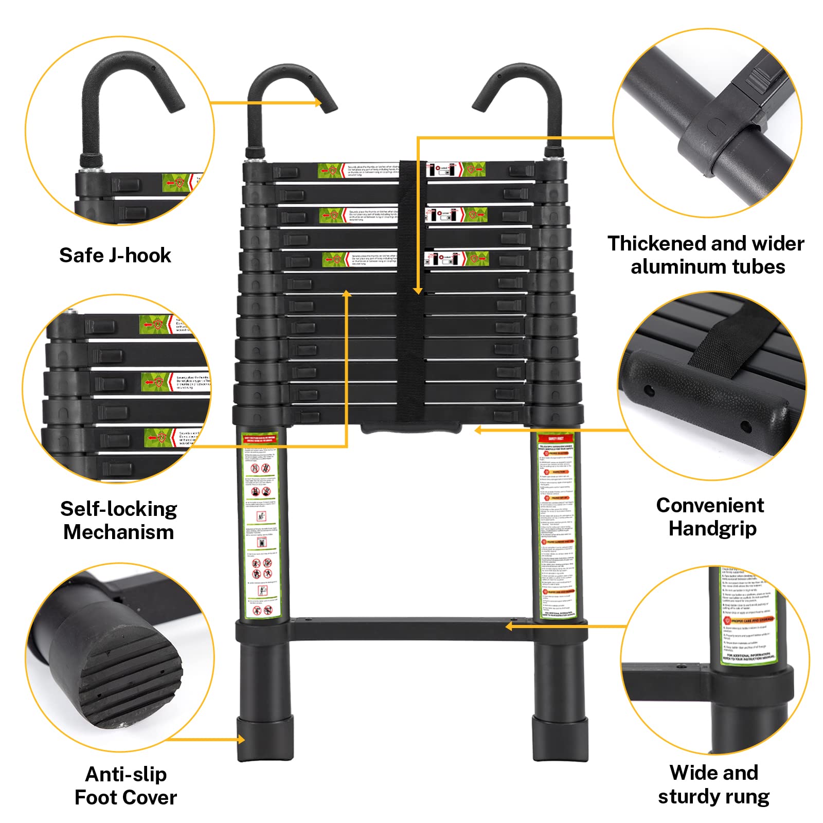 RIKADE telescopic ladder 12.5 foot reach enables easy high shelves