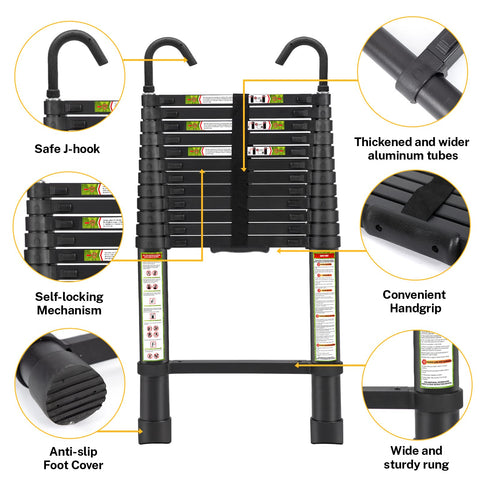 RIKADE telescopic ladder 12.5 foot reach enables easy high shelves