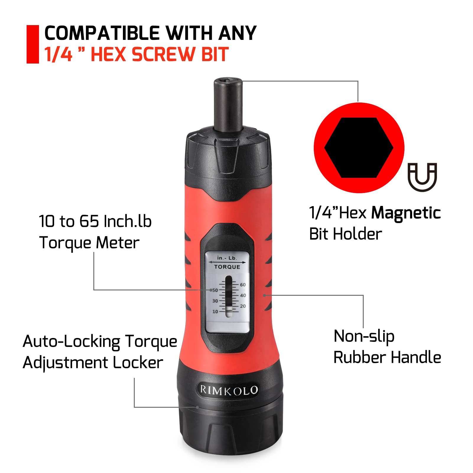 RIMKOLO quarter inch socket adapter enables standard bit compatibility.
