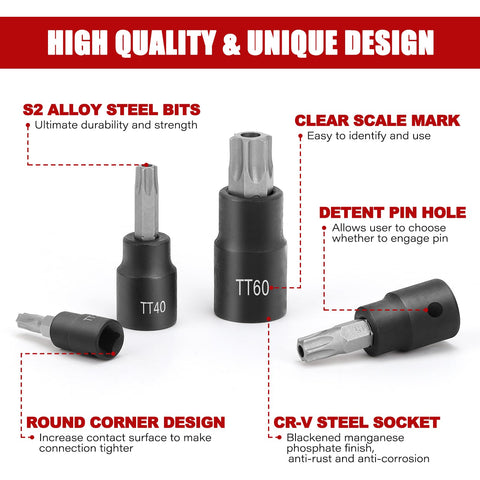 RIMKOLO torx bits for 3/8-drive with T40 to T55 range