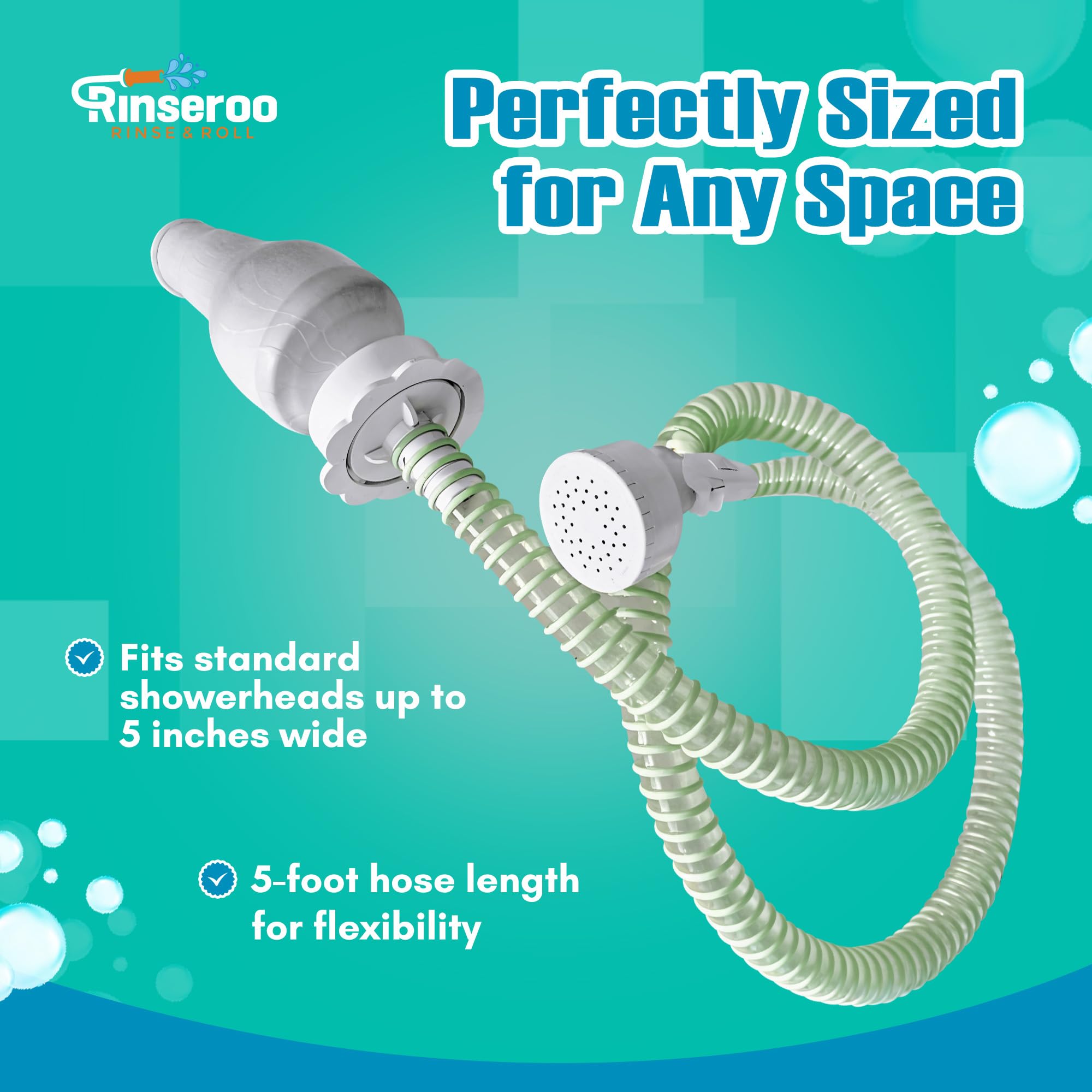 Rinseroo 5-foot hose provides adjustable reach and flexibility