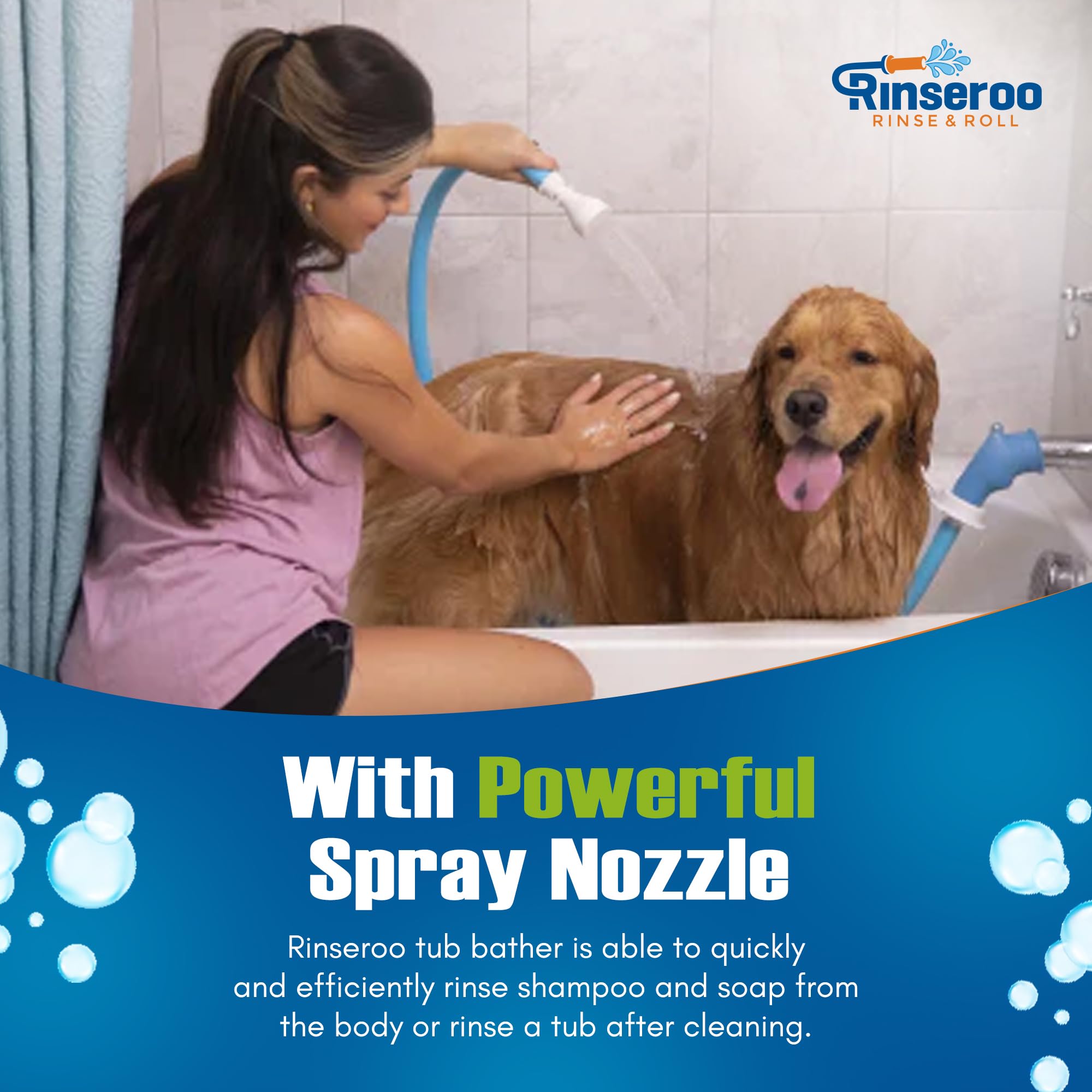 Rinseroo baby bath rinse head helps rinse delicate hair and skin.
