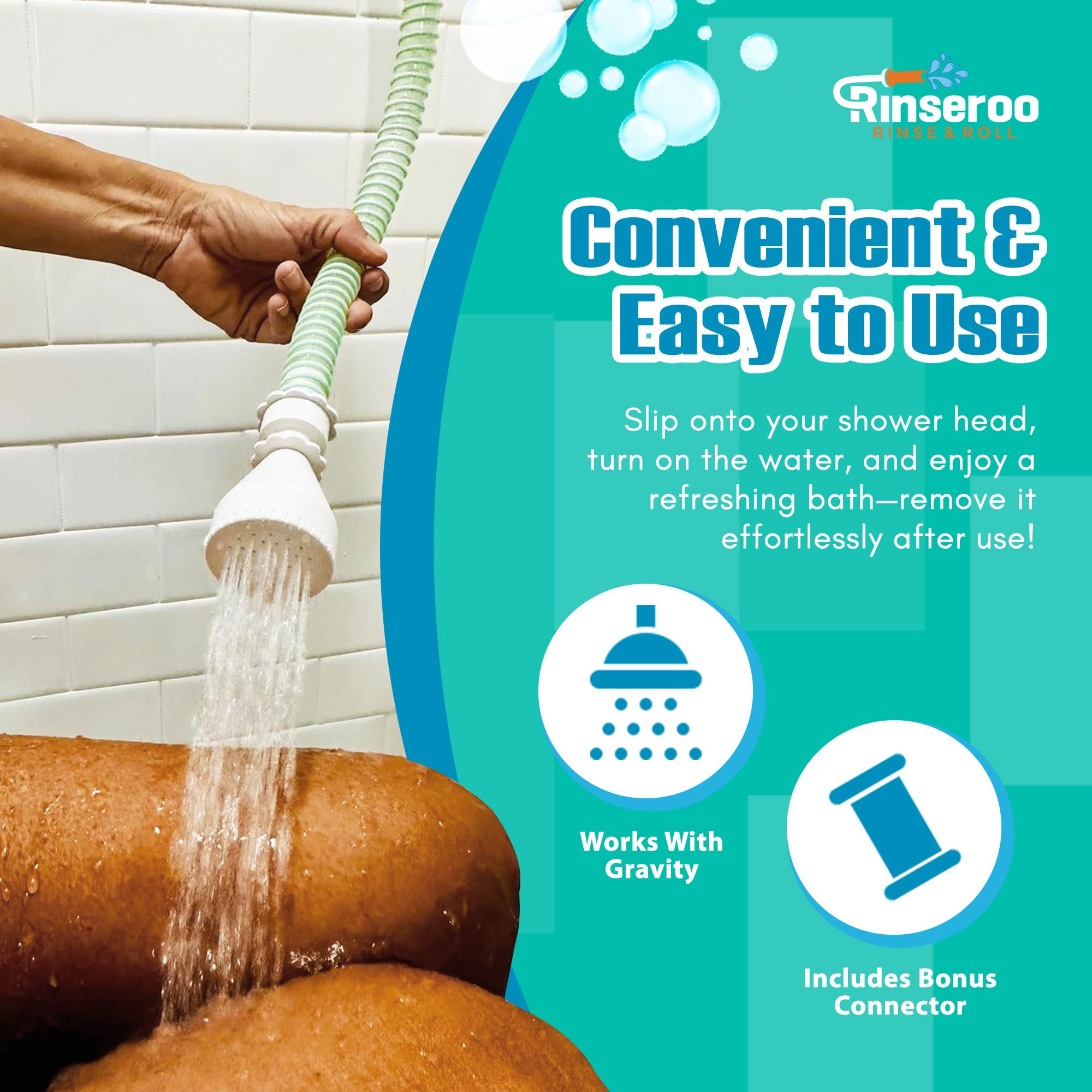 Rinseroo no-install shower hose upgrades any shower quickly