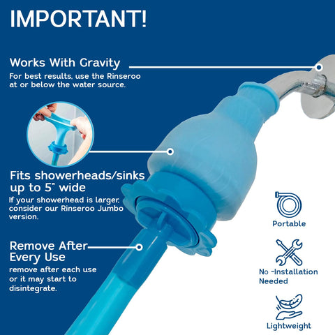 Rinseroo fits up to 5-inch shower heads with a secure seal.