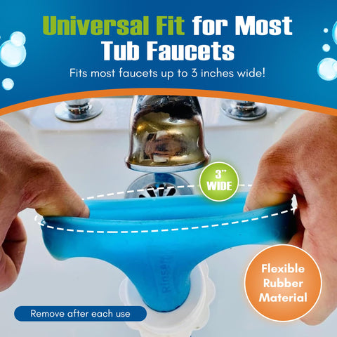 Rinseroo pet bath rinse enables gentle cleaning in tub or outdoors.