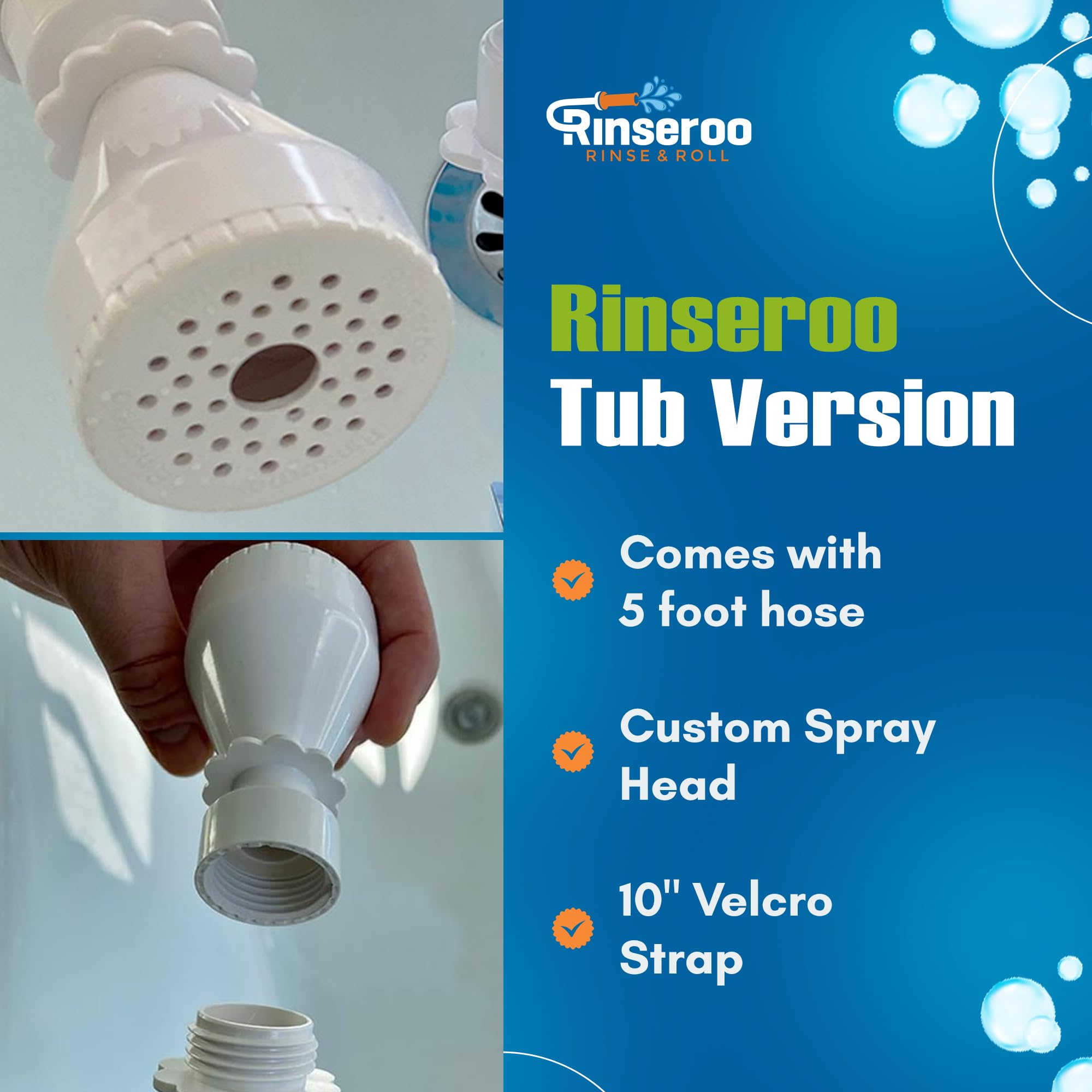 Rinseroo portable no-install hose works with diverters for quick setups.