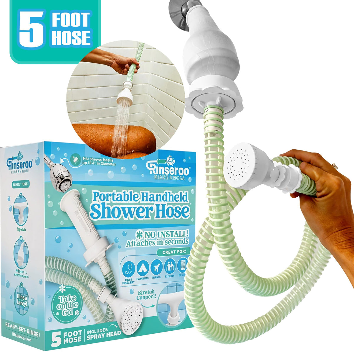 Rinseroo slip-on hose attachment enables seated shower rinsing and control