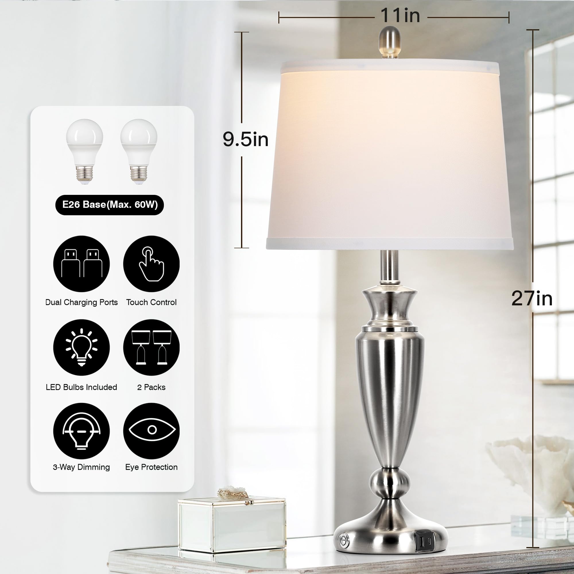 Rinweey 3 way touch dimmer lamp showing quick, responsive brightness control
