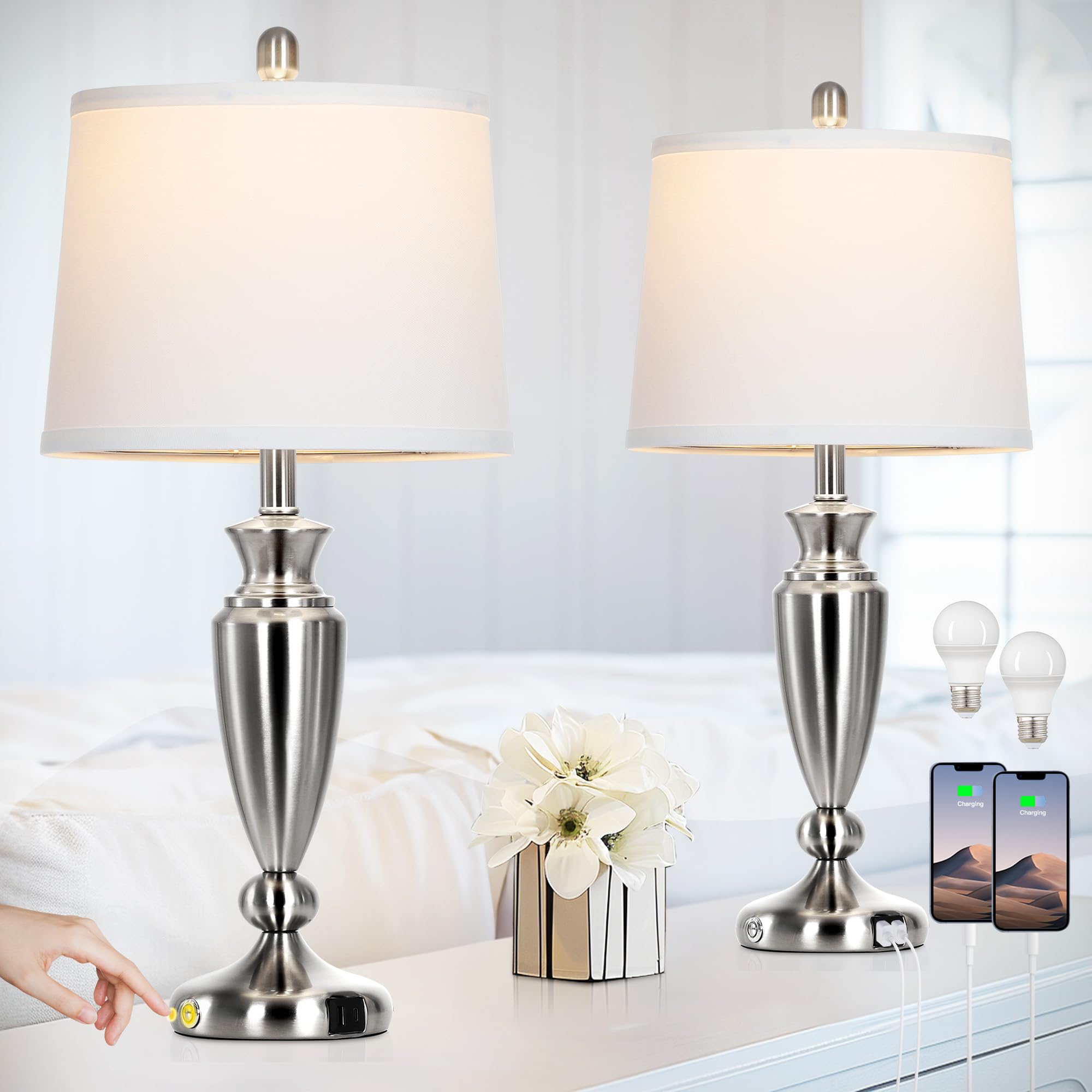 Rinweey bedroom nightstand setup with convenient charging and ambiance