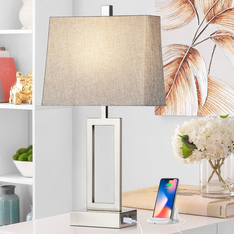 Rinweey bedside lamp on nightstand adds ambient glow.