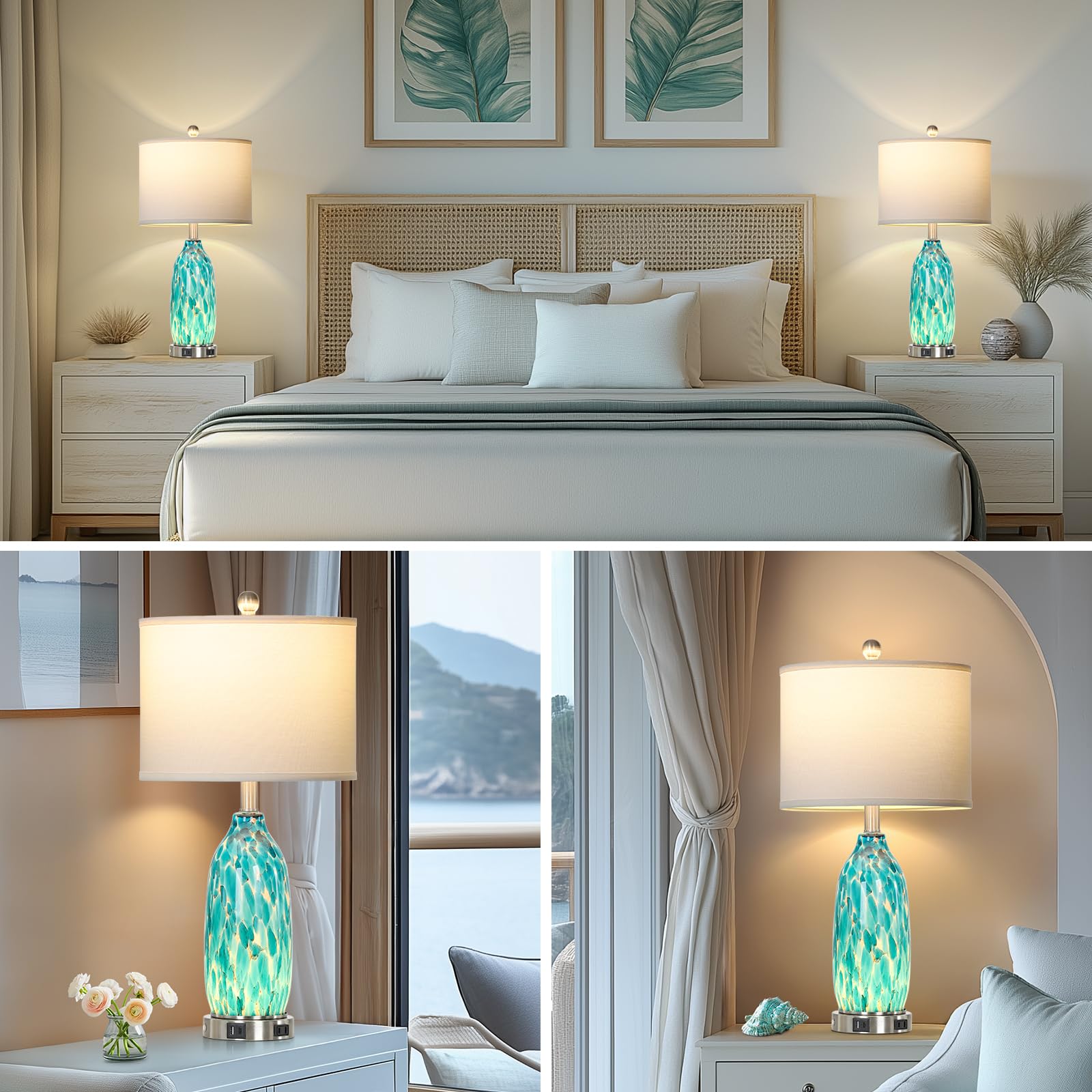 Rinweey brushed nickel base with white linen shade for a refined coastal look