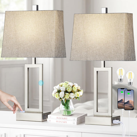 Rinweey modern silver lamps enhance living room décor and function.