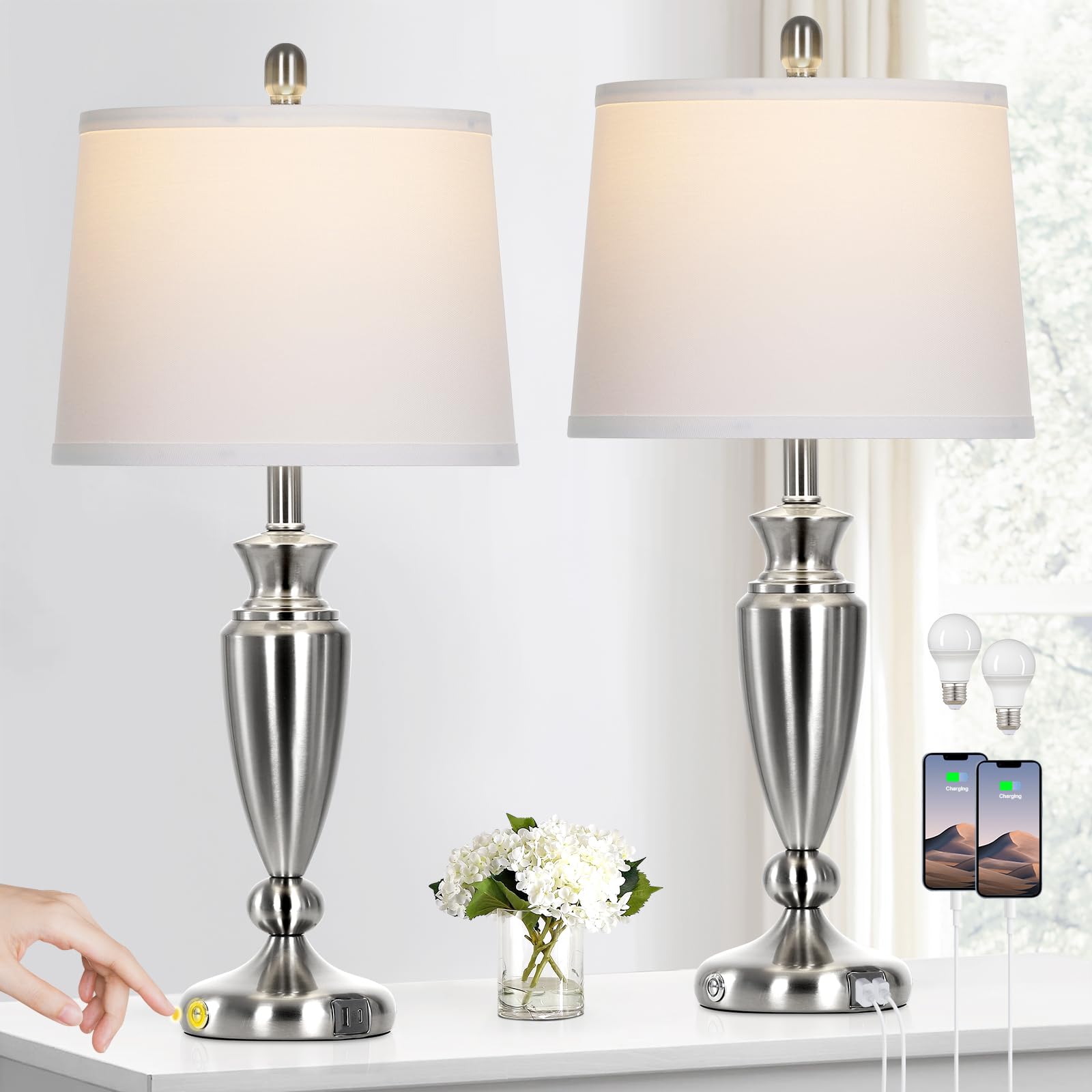 Rinweey metal table lamps set 2 base highlight: sturdy bedside lighting