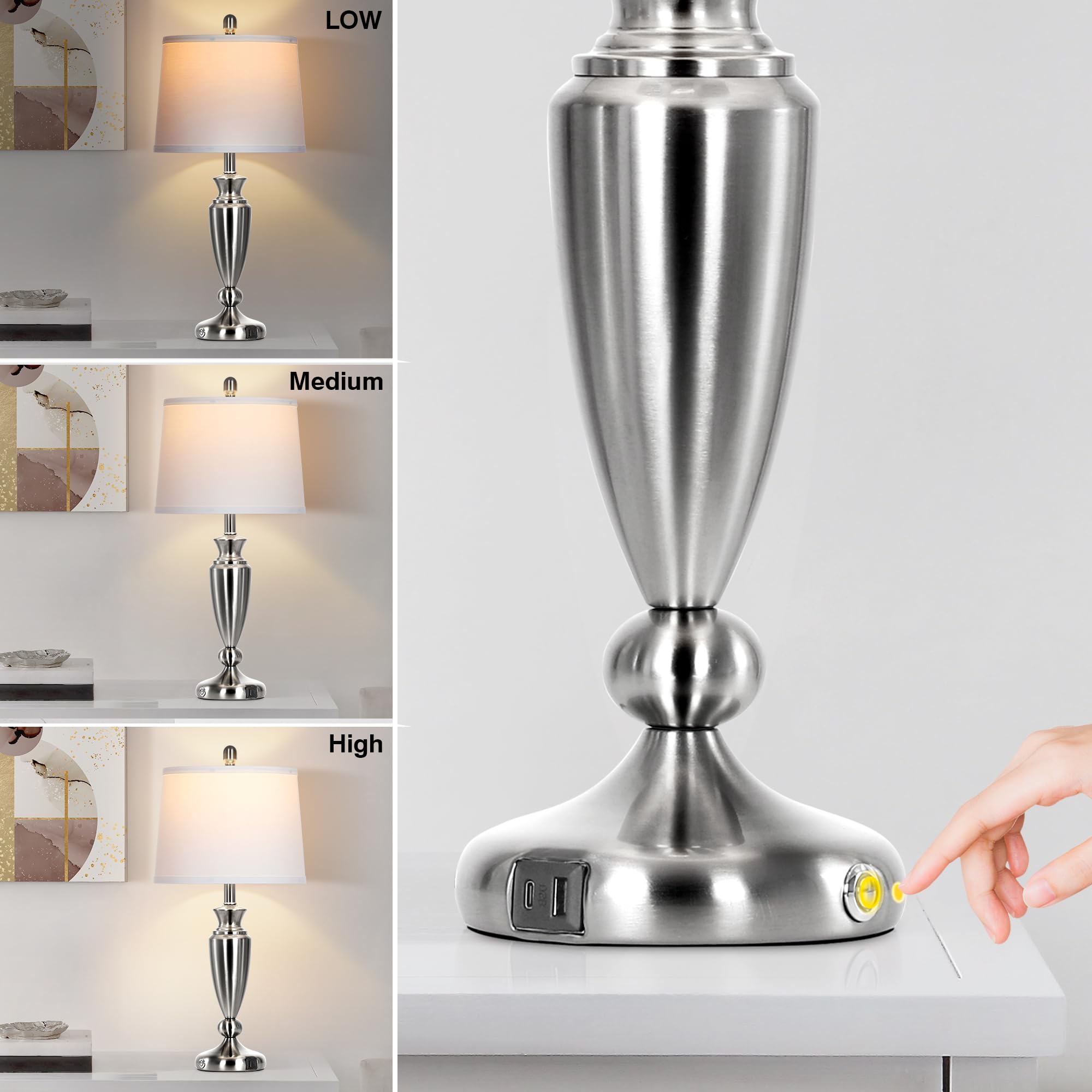 Rinweey table lamps with USB ports front view for easy device charging