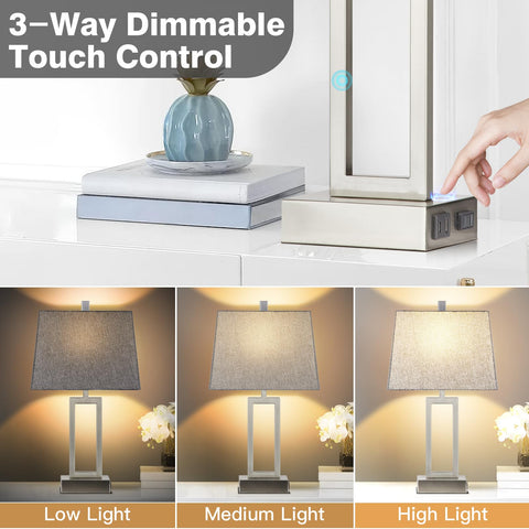 Rinweey touch-control lamp close-up highlighting 3-way dimming.
