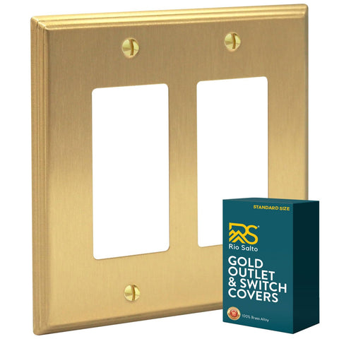 Rio Salto BRASS Deco double rocker wall plate with brushed brass finish