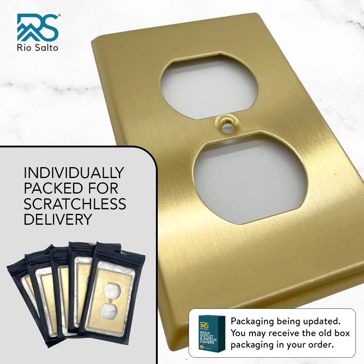 Rio Salto BRASS Signature wall plate with brushed finish highlights durability and premium style.