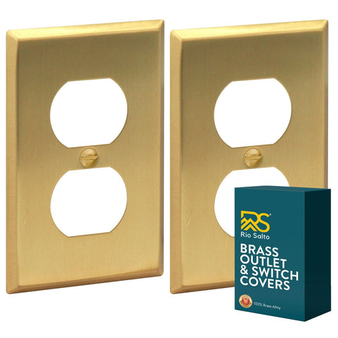 Rio Salto BRASS Signature wall plate closeup with brushed gold finish for refined spaces.