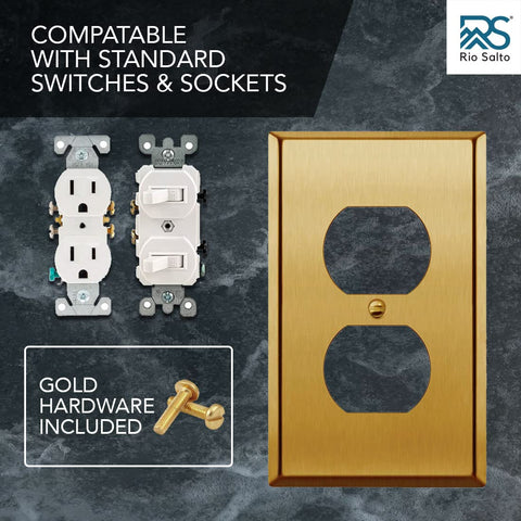 Rio Salto BRASS Signature wall plate's brushed brass finish catches light and adds warmth.
