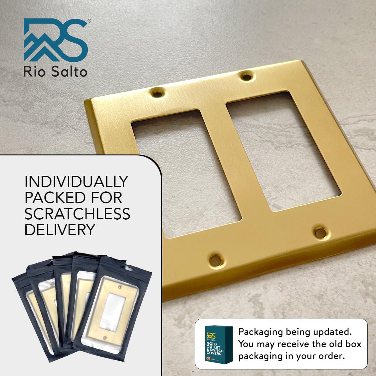 Rio Salto BRASS 2-Gang wall plate installed for refined aesthetics.