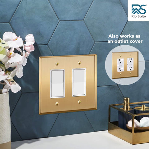 Rio Salto BRASS wall plate complements kitchen outlets.