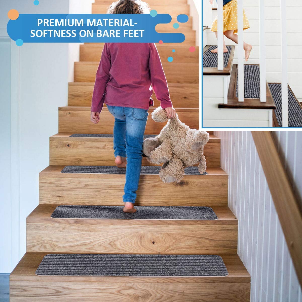 RIOLAND wool-blend carpet treads feel soft under bare feet.