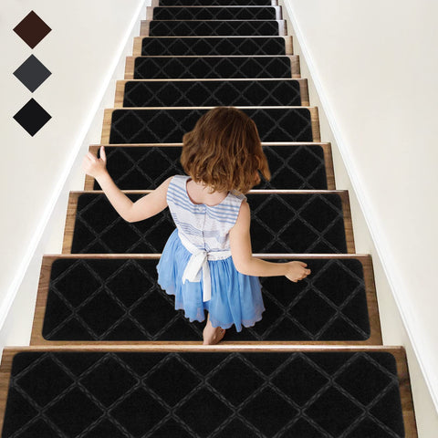 RIOLAND stair treads in diamond black offer anti-slip safety on wood stairs