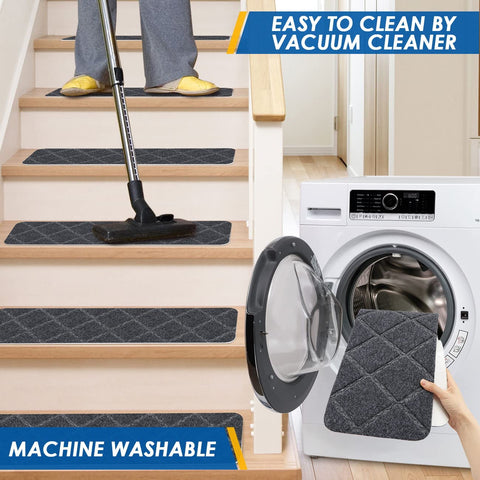RIOLAND stair treads are durable and easy to clean with vacuuming and cold wash.