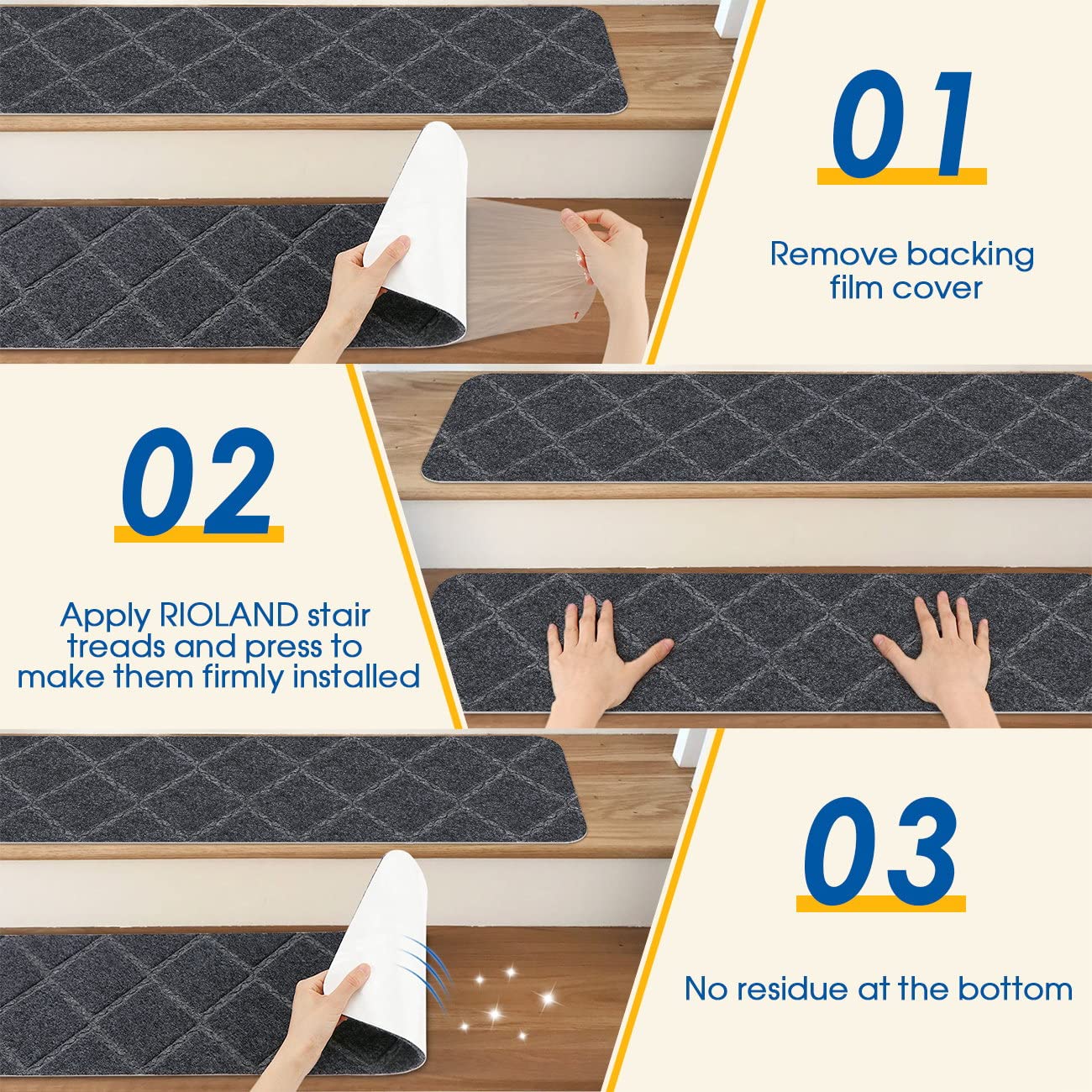 RIOLAND stair treads reduce stair noise for a quieter home.