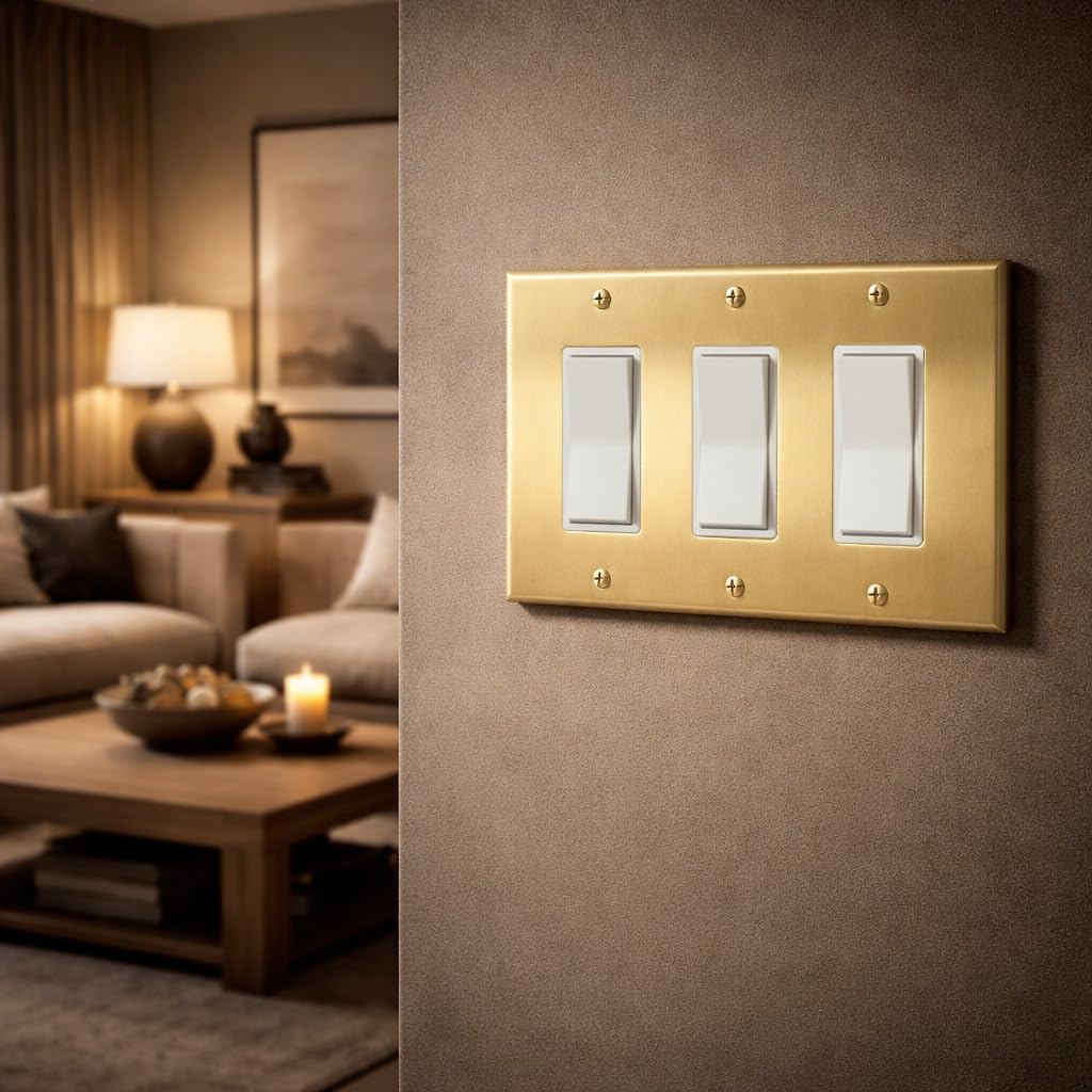 Rio Salto brushed brass switch cover upgrades interior decor.