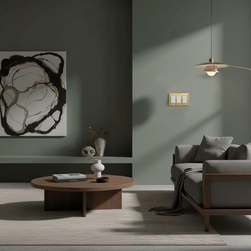 Rio Salto brass triple rocker wall plate enhances room detail.