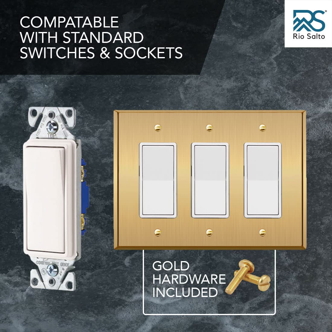 Rio Salto brushed brass wall plate for indoor use.