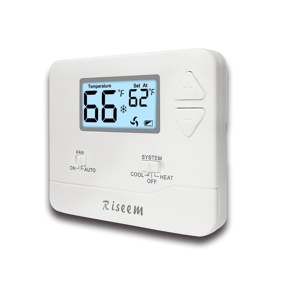 Riseem nonprogrammable thermostat front view with clear backlight for easy visibility