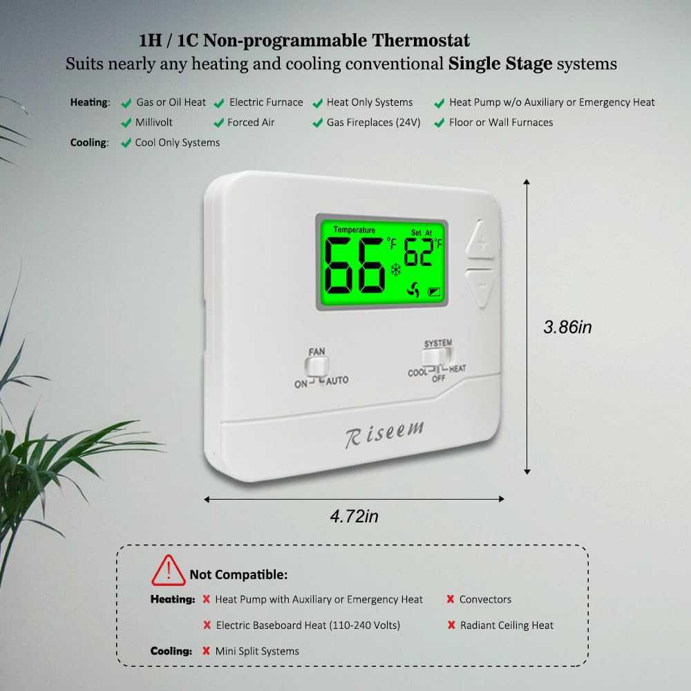 Riseem thermostat backlight display shows clear readings in any lighting.