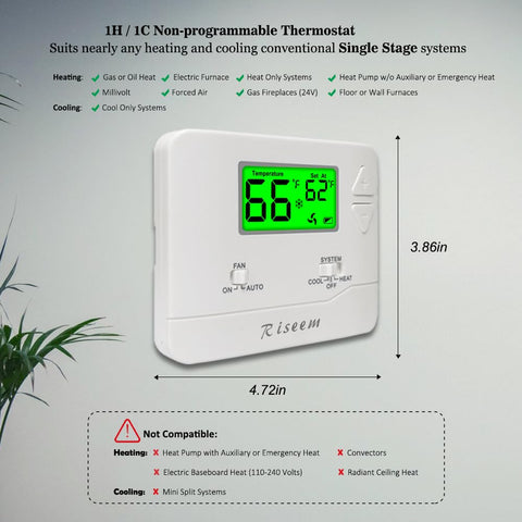 Riseem thermostat backlight display shows clear readings in any lighting.