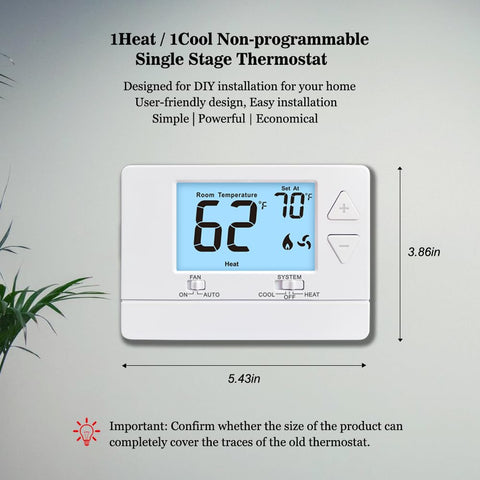 Riseem thermostat backlit LCD displays temperature clearly for day and night.