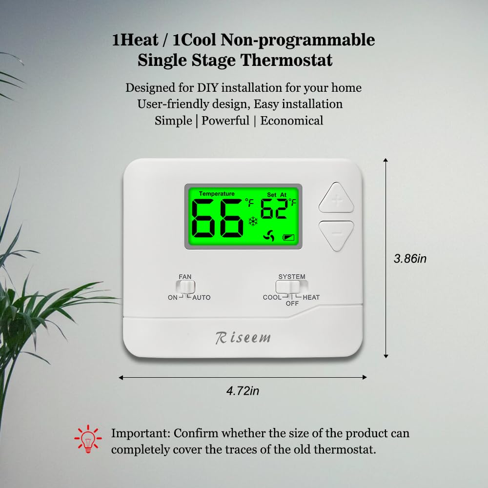 Riseem thermostat install steps showing simple wiring and universal sub-base.