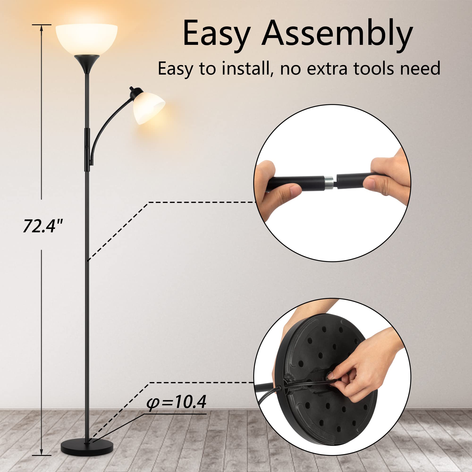 RISLG Floor Lamp main 9W bulb emits warm, inviting light.
