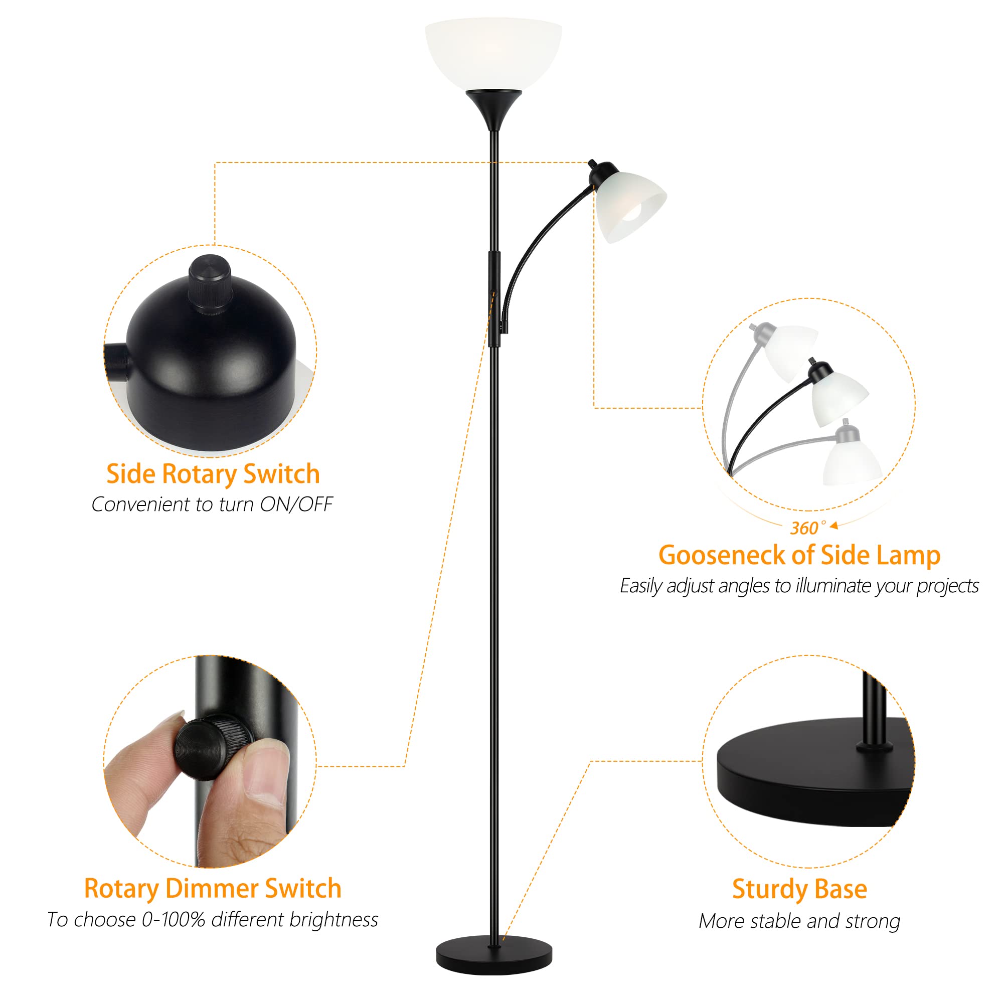 RISLG Floor Lamp 5W side bulb adds flexible supplementary lighting.